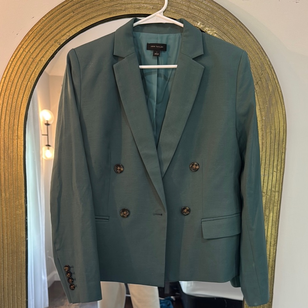Ann Taylor Double-Breasted Teal Blazer